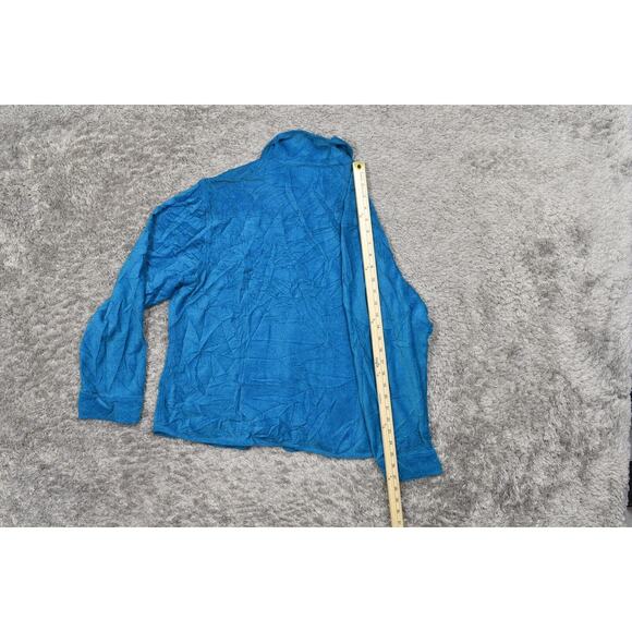 Chico's Size 3 Blue Silk Cardigan Sweater - Button Front Corduroy - Picture 6 of 8